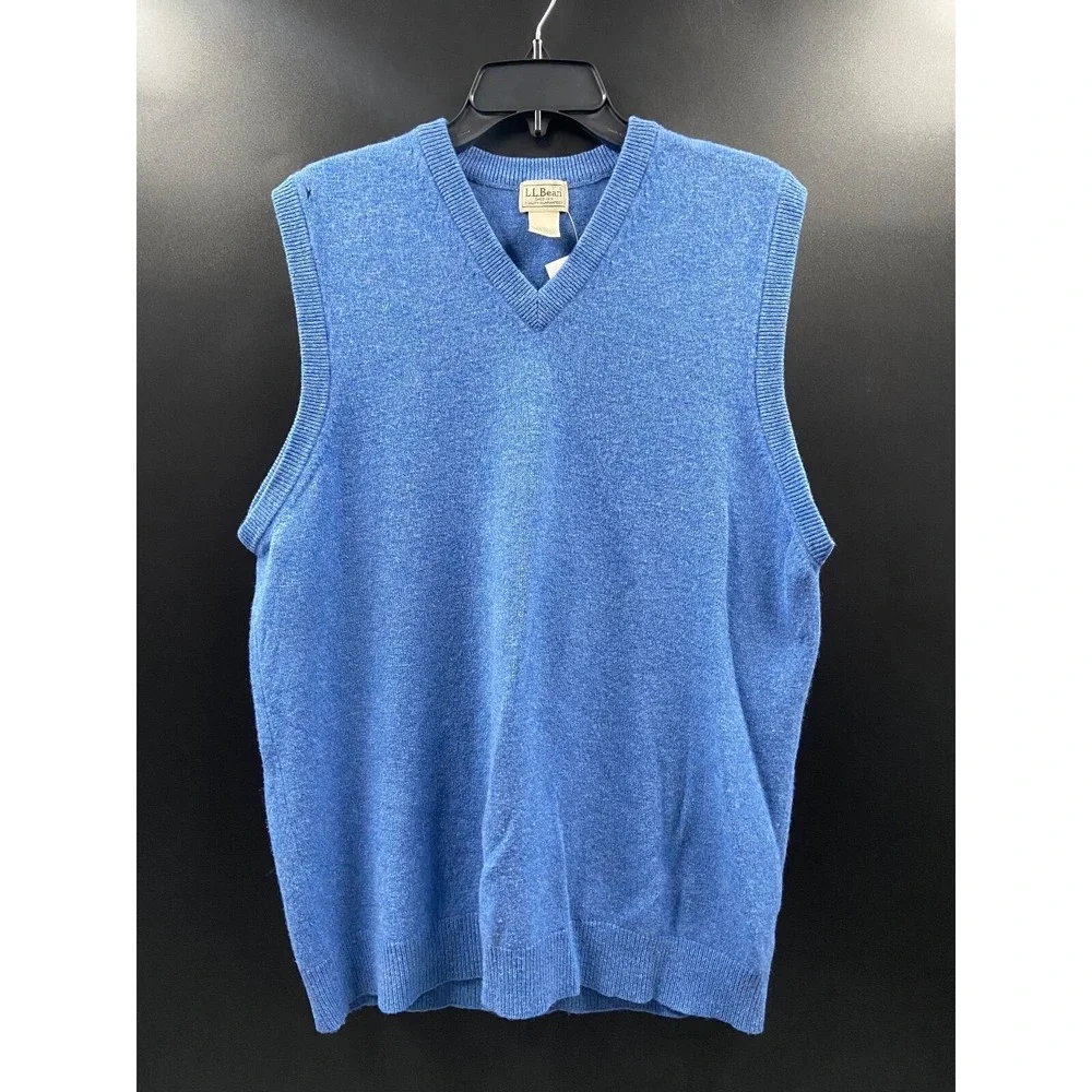 L.L. Bean Sweater Vest Mens XXL Tall 2XLT 100% Lambs‎ Wool Blue Golf Outdoor EUC